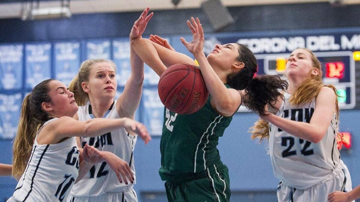 Nadia Akbari, seen here in a girls' basketball game on Nov. 30, 2016, scored nine points for Sage Hill School in a 45-31 win over Tustin on Wednesday.