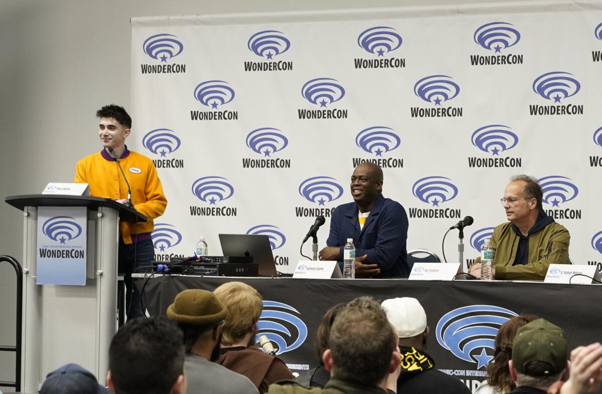Actor, singer and director Chris Villain takes part in a panel at the 2023 WonderCon.