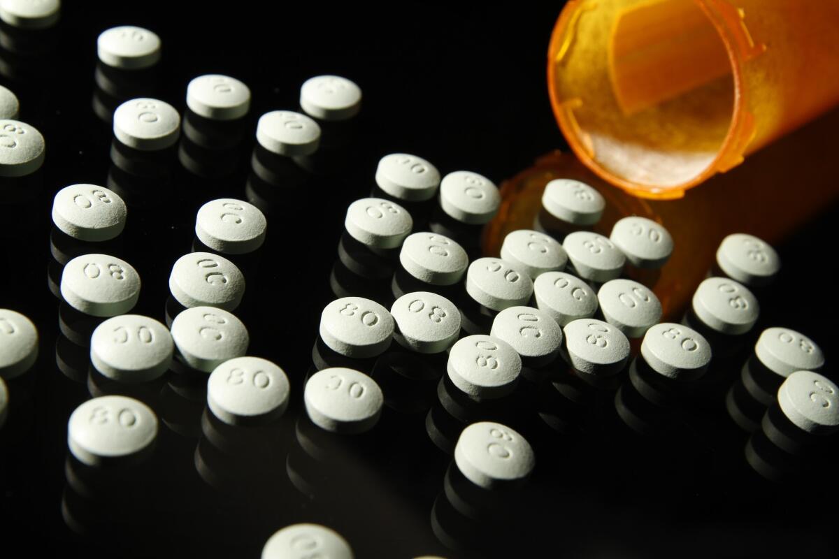 OxyContin pills, a powerful and addictive painkiller made by Purdue Pharma.