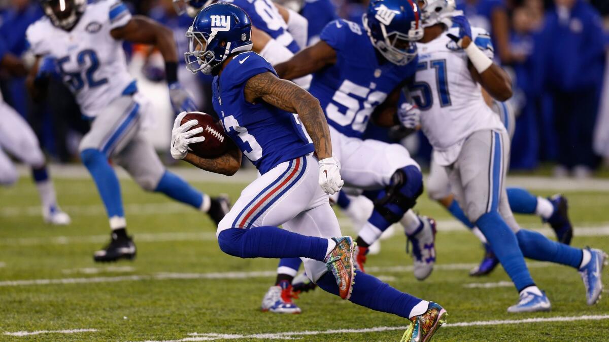 New York Giants receiver Odell Beckham Jr. sported some flashy cleats while playing against Detroit on Dec. 18.