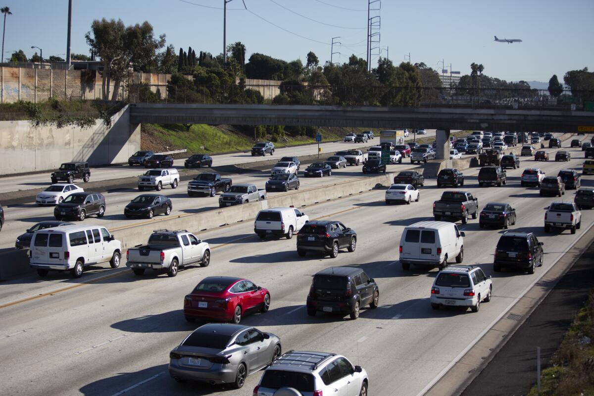 Traffic moves along the 405 Freeway in Redondo Beach in 2019. 