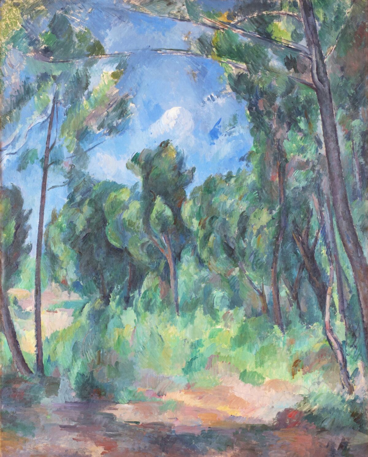 A painting of a forest scene 