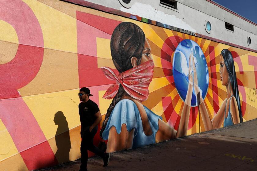 A mural painted on the wall of Self Help Graphics in Boyle Heights 