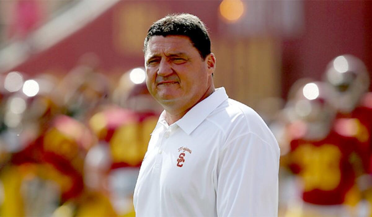 Ed Orgeron led USC to a 6-2 record as interim coach after taking over for Lane Kiffin last season.