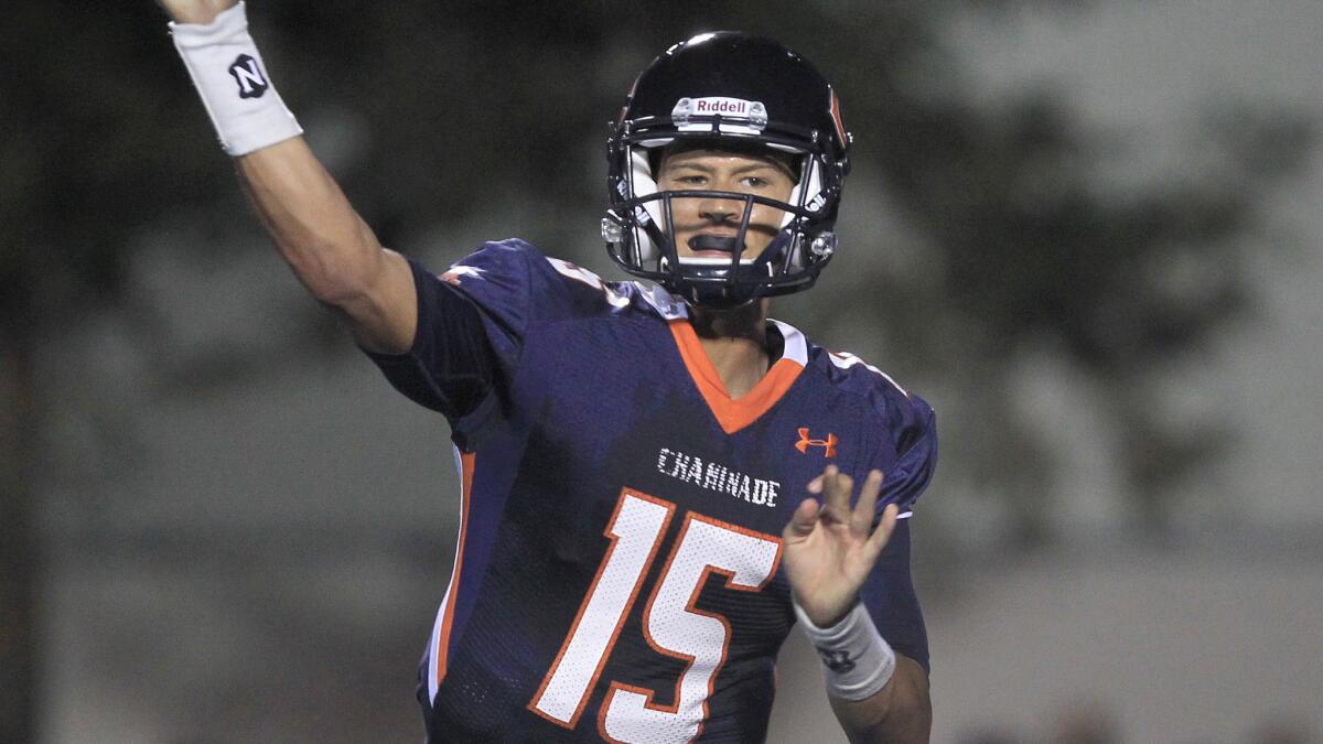 Chaminade quarterback Brad Kaaya throws a pass during a game against Venice in August 2013. Kaaya has been named Miami's starting quarterback.