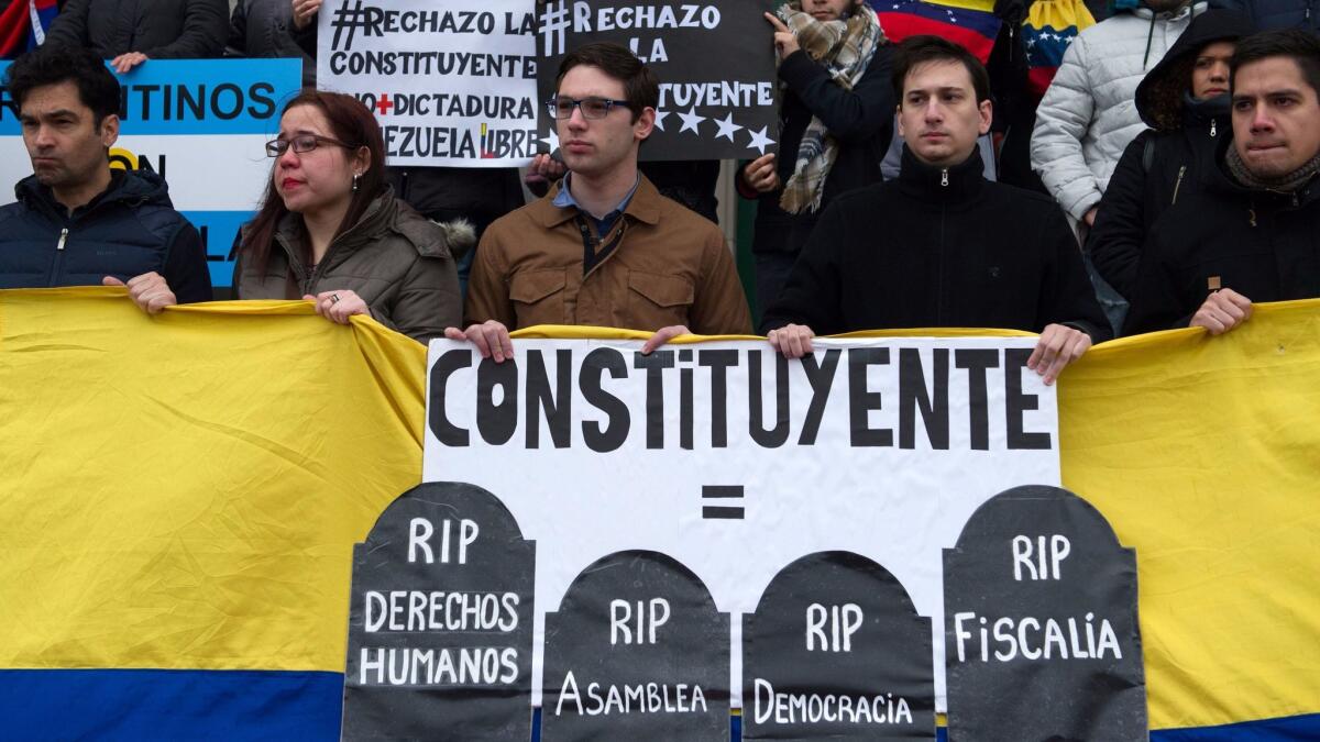 Venezuelans in Argentina gathered in Buenos Aires in July to protest the election for a Constituent Assembly back home. Critics said assembly was a sham intended to enhance the power of President Nicolas Maduro.