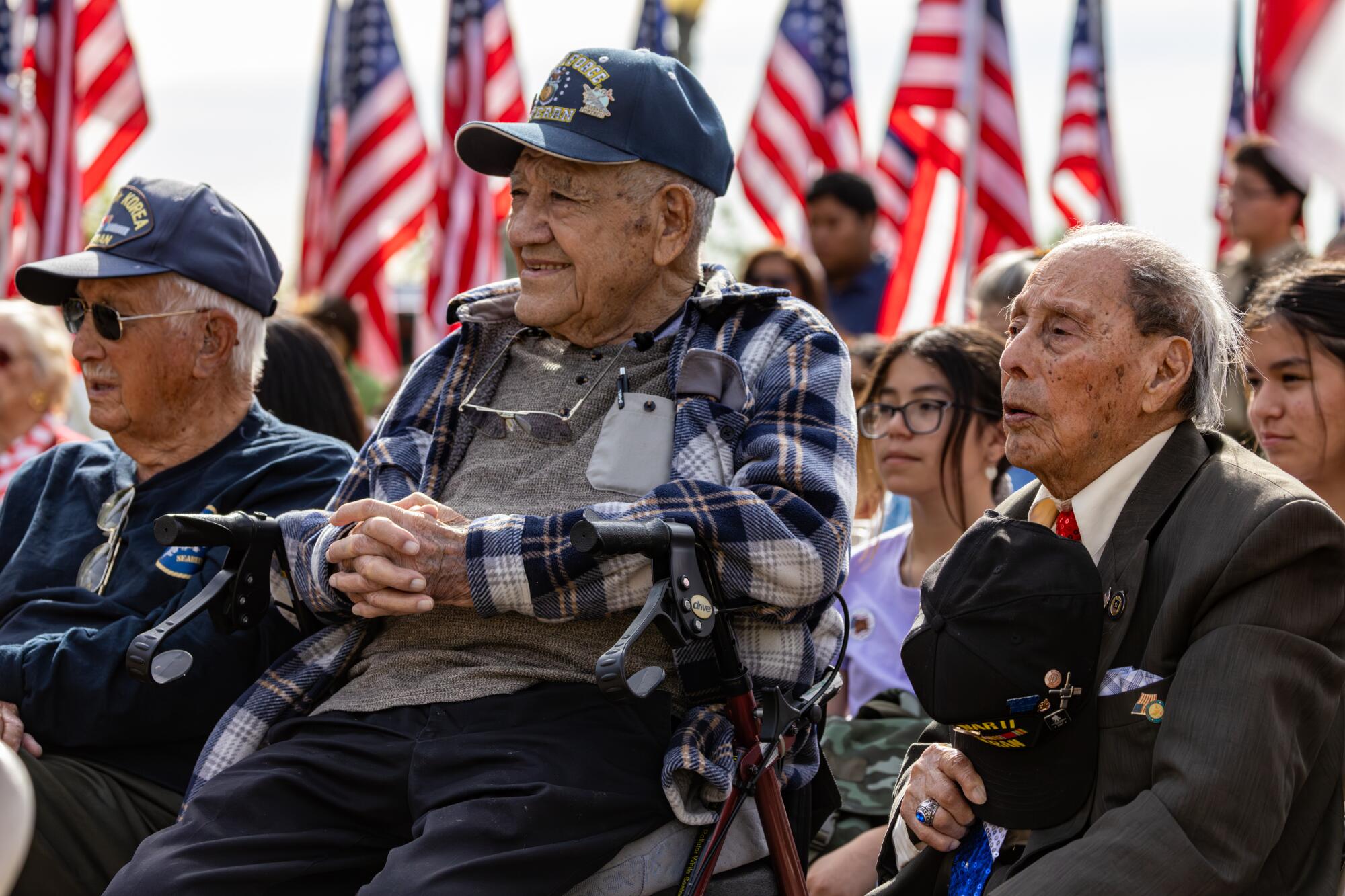 James Courson, Larry Stevens and Mike Valdivia are among veterans honored at a Veterans Day ceremony held at Plaza Park.