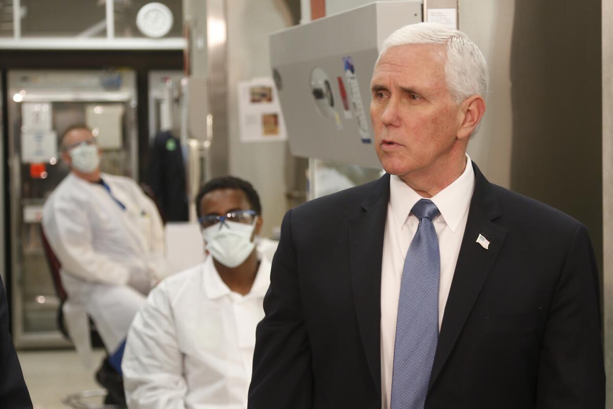 Vice President Mike Pence at a molecular testing lab at the Mayo Clinic last week. 