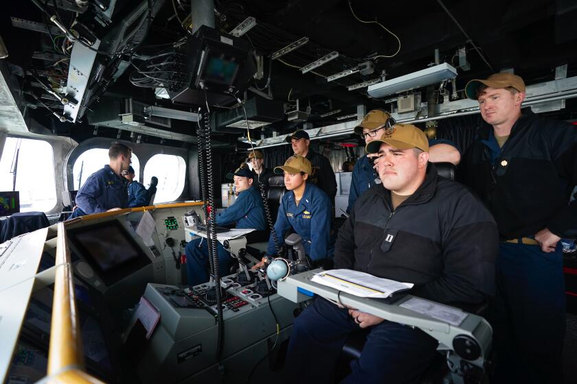San Diego, CA - May 15: The bridge crew of the USS Jackson (LCS 6), maneuvered the ship out of San Diego Bay for a scheduled sea exercise. (Nelvin C. Cepeda / The San Diego Union-Tribune)