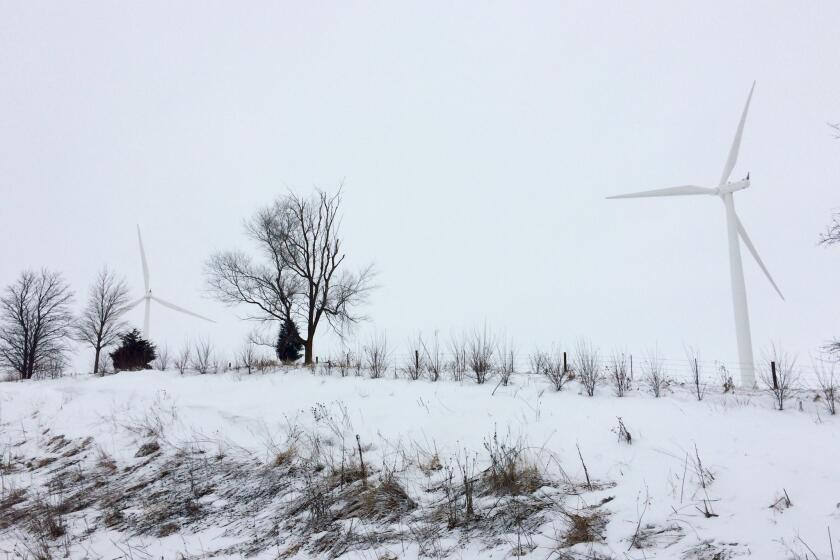 Shown are wind turbines outside Adair, Iowa.