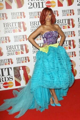 Pop star Rihanna arrives for Brit Awards, the British Phonographic Industry's annual pop music awards.