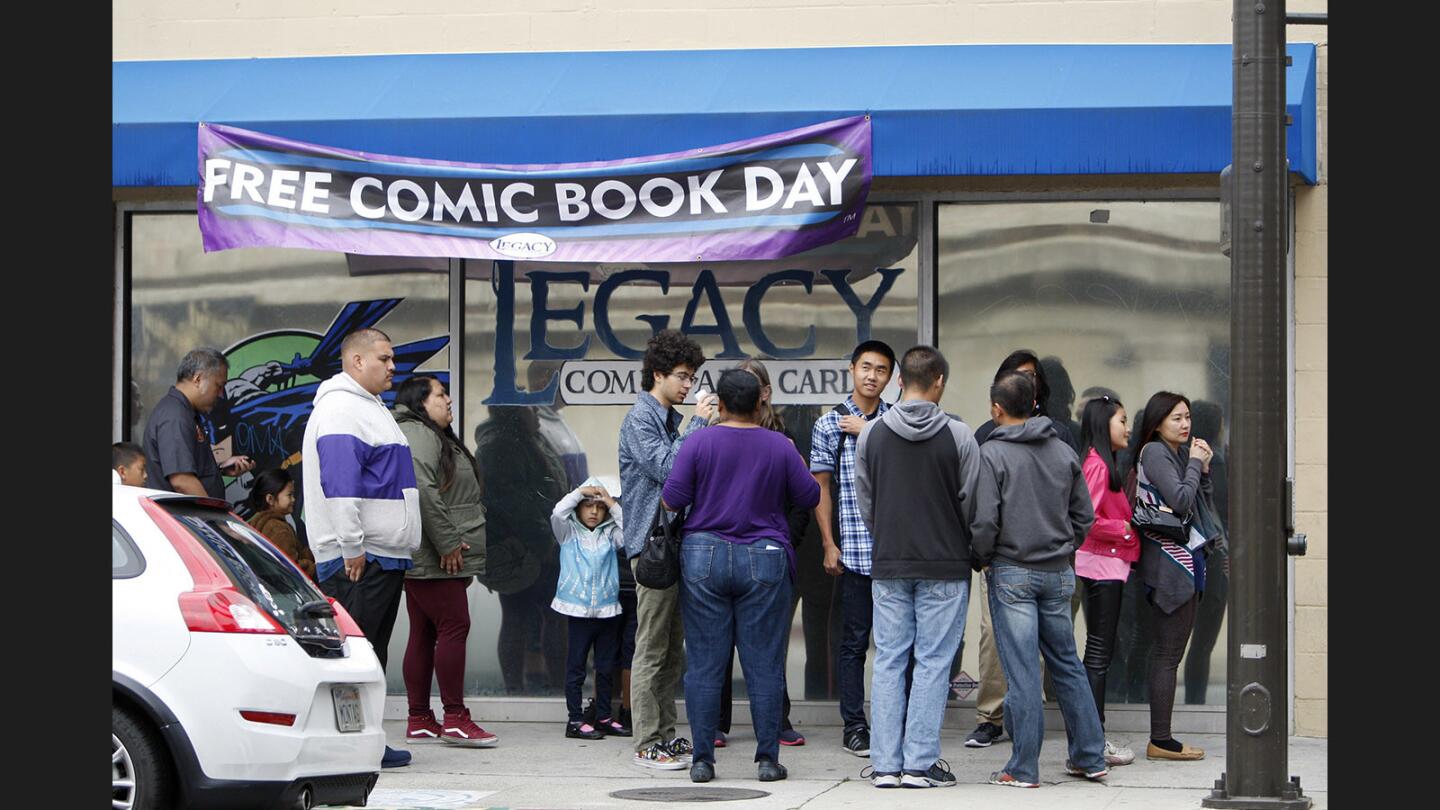 A steady line of customers waited patiently for free comics at Legacy Comics & Cards, on Free Comic Book Day, in Glendale on Saturday, May 6, 2017. The store had about 5,000 comics to give away and each customer in line got to take home up to 23 different free comics.