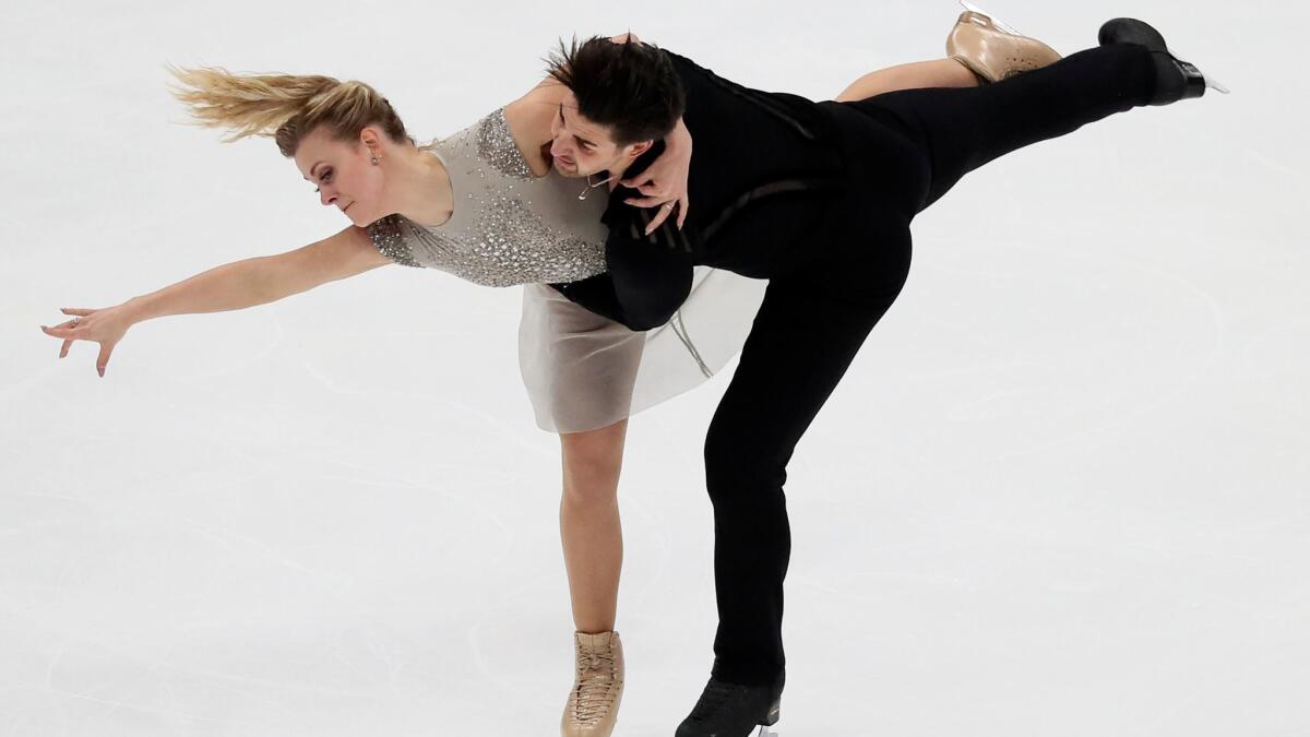 Madison Hubbell and Zachary Donohue compete in the ice dance free dance skating competition at the Four Continents Figure Skating Championships on Sunday.