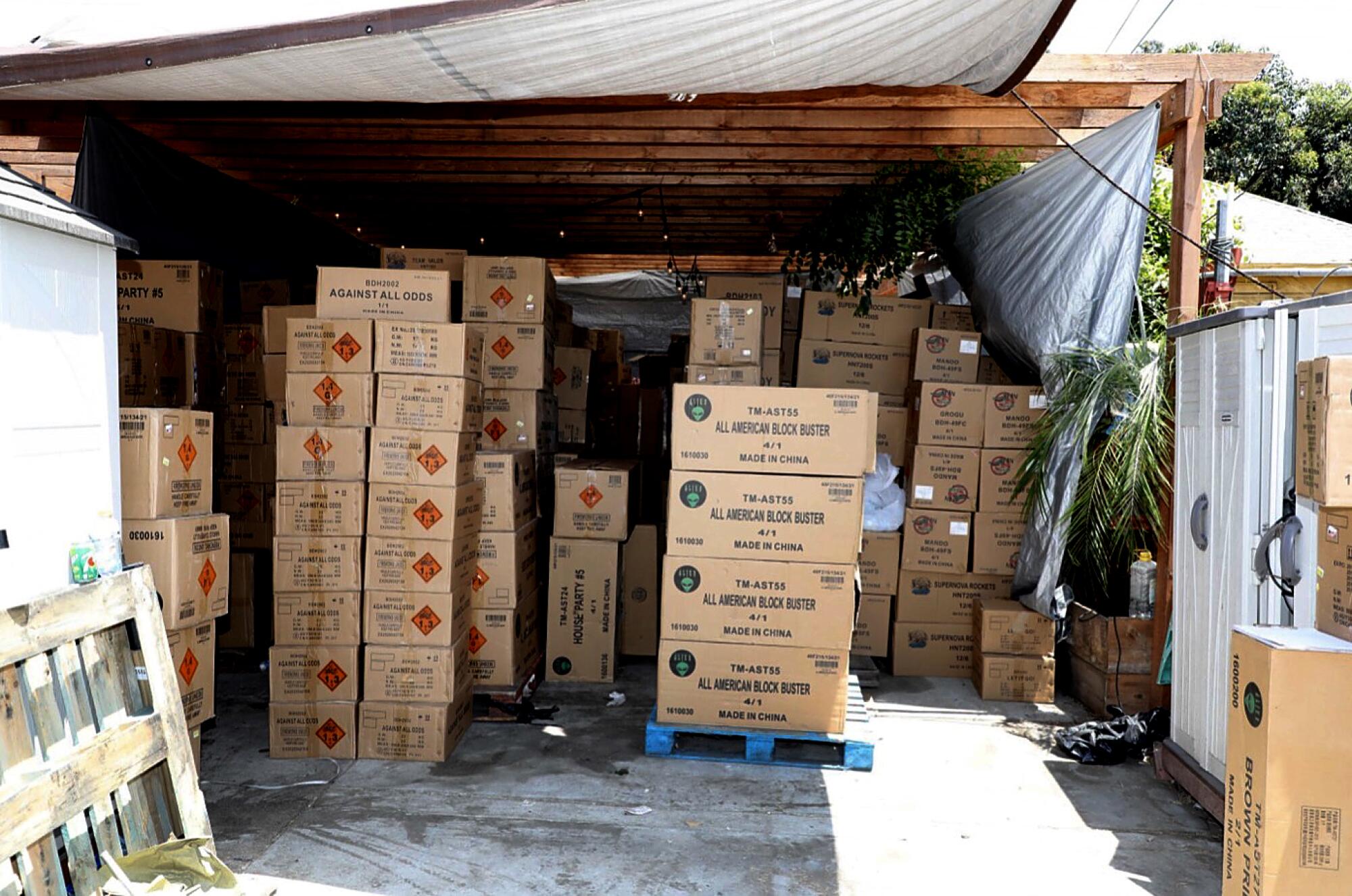 Boxes of fireworks at a home