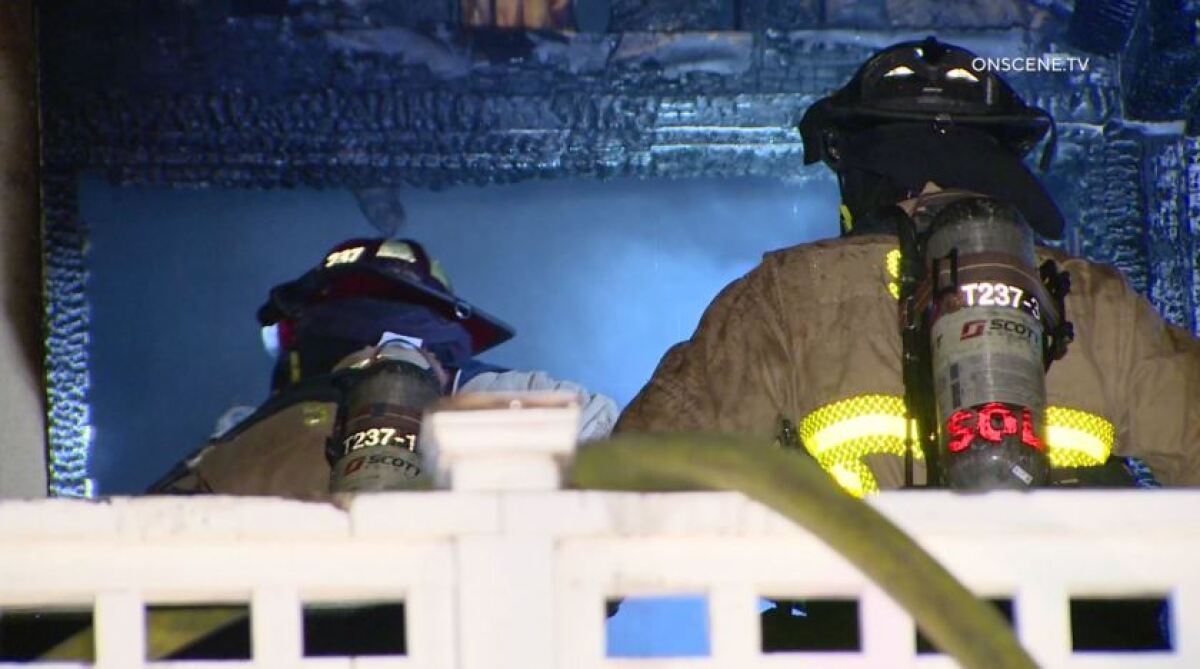 The blaze was reported about 8:10 p.m. at a home on Arroyo Drive in a neighborhood off Encinitas Boulevard and Vulcan Avenue