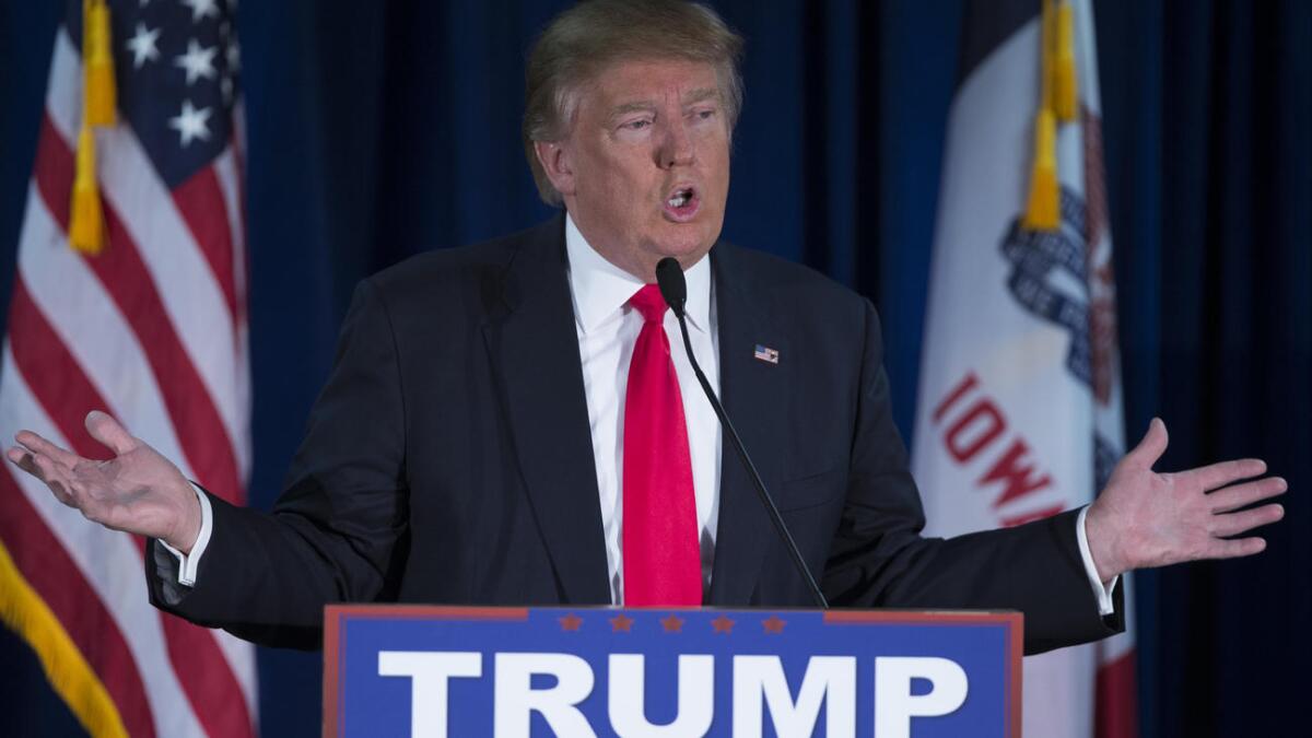 Republican presidential candidate Donald Trump at a campaign event this month in Norwalk, Iowa.