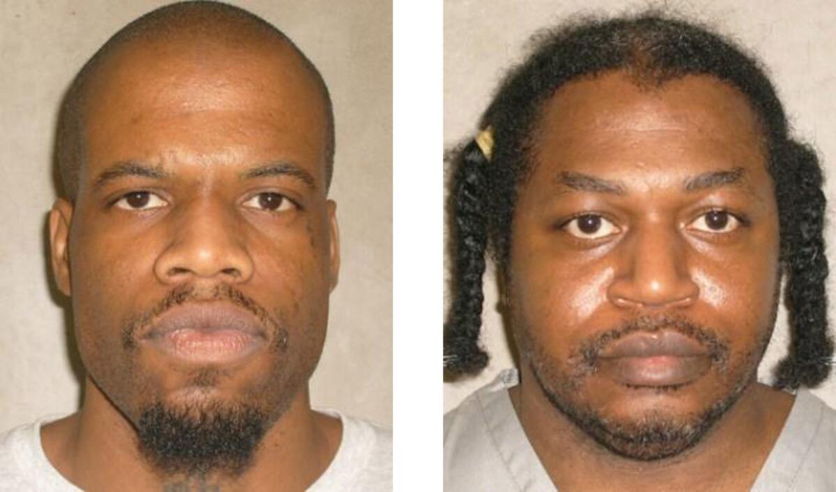Convicted murderer Clayton Lockett, left, was put to death Tuesday by the Oklahoma Department of Corrections. The execution of convicted murderer Charles F. Warner, right, was stayed after prison officials appeared to have botched the death of Lockett, who died of a heart attack 43 minutes after being administered what was supposed to have been a lethal injection.