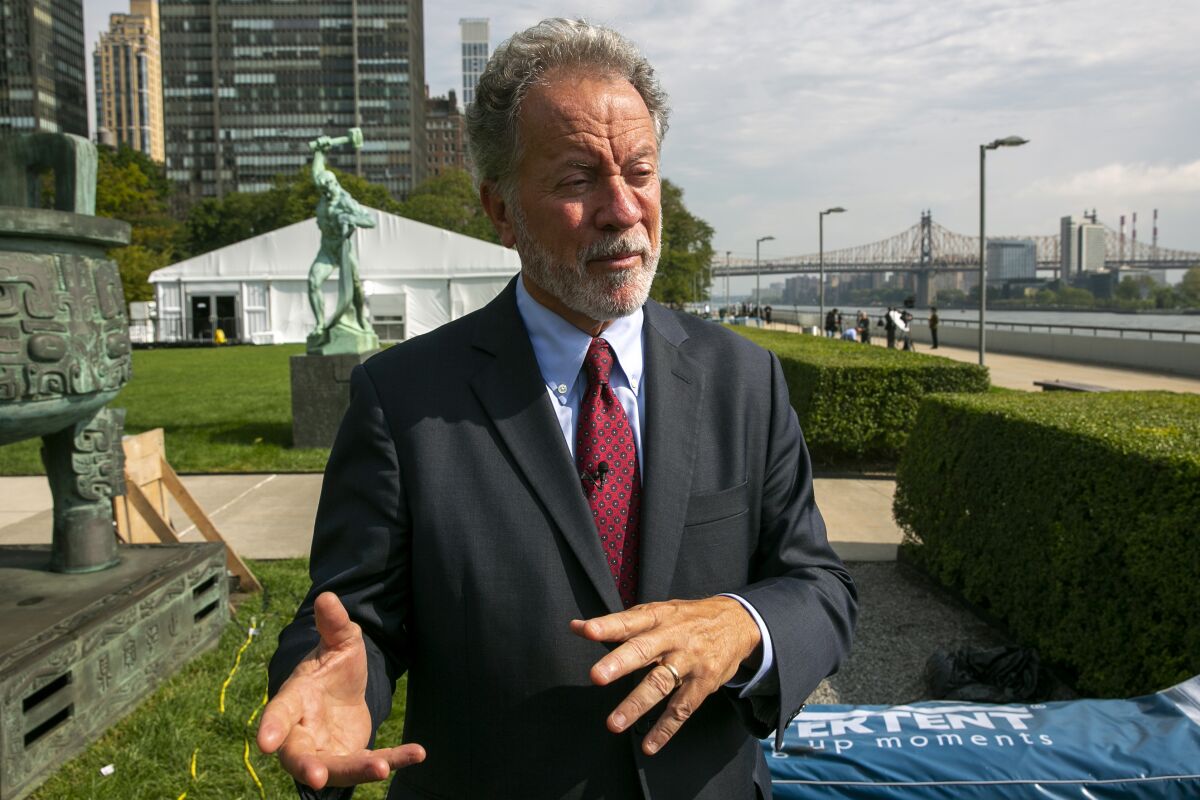 David Beasley, Executive Director of the United Nations World Food Program, speaks at the United Nations Headquarters on Thursday, Sept. 22, 2022. The U.N. food chief is warning that the world is facing "a perfect storm on top of a perfect storm" when it comes to hunger. (AP Photo/Ted Shaffrey)