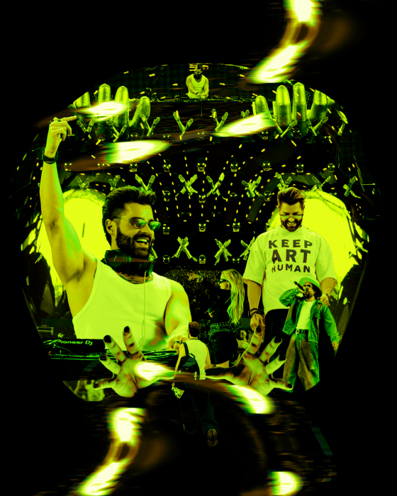 Collage of Dj Alok performing at Coachella 2025, with Ava Max and Zeeba
