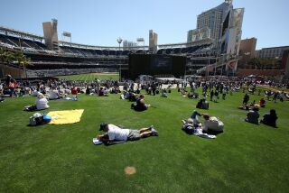 As shown on Opening Day 2013, Petco's Park at the Park is a great place to relax, have a picnic or even watch the game.