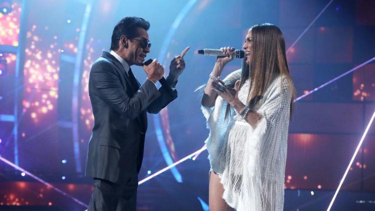 Marc Anthony and Jennifer Lopez perform at the Latin Grammy Awards.