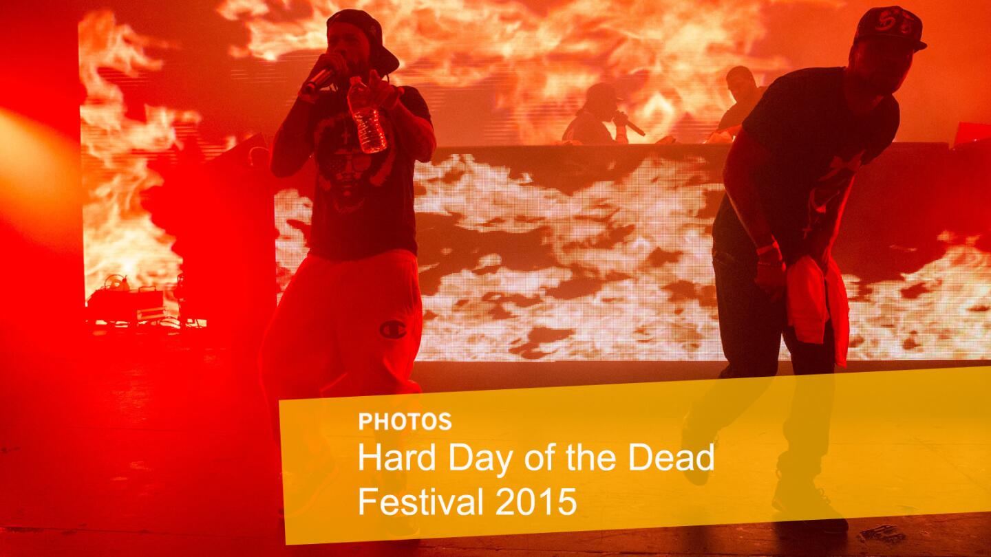 Redman, left, and Method Man perform during the Hard Day of the Dead Halloween-themed rave at the Pomona Fairplex on Oct. 31, 2015, in Pomona.
