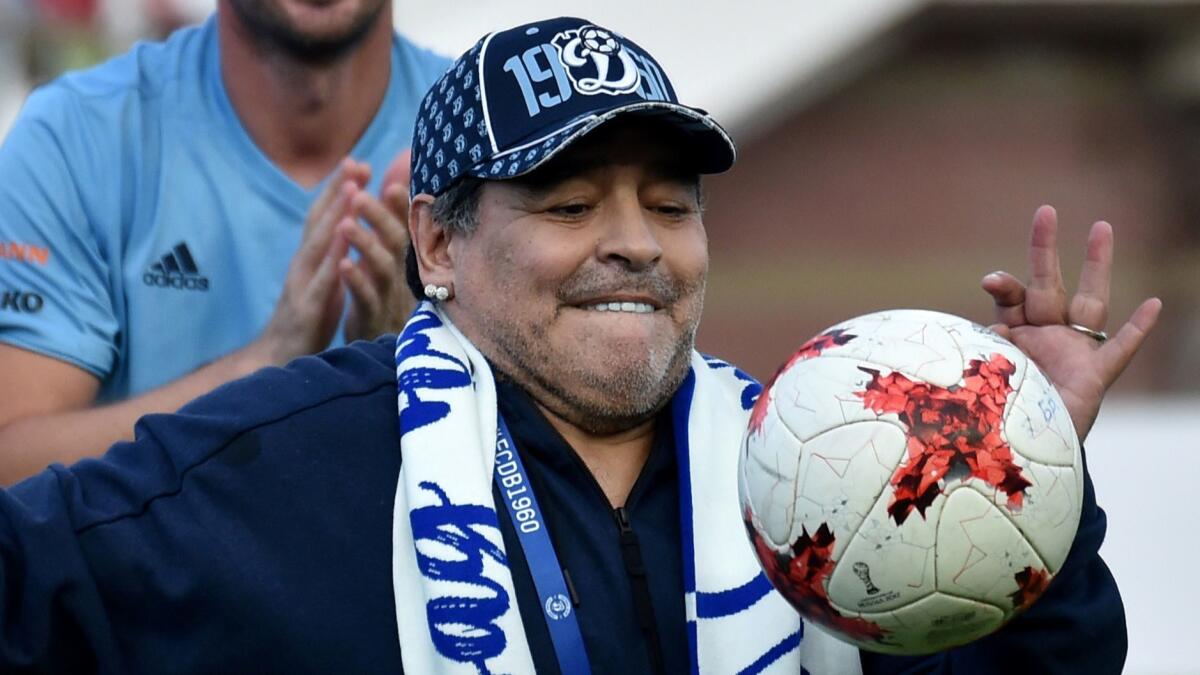 Argentine soccer star Diego Maradona during a visit to Brest, Belarus, in July.