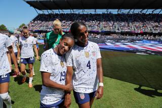 SAN JOSE, CA - JULY 9: Crystal Dunn #19 and Naomi Girma #4 of USA celebrate during an international friendly.