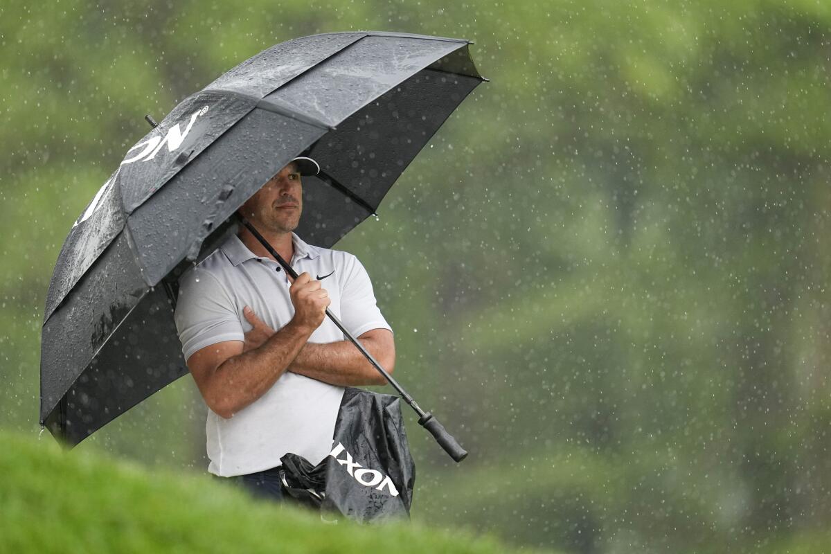 Brooks Koepka waits to play on the 16th hole during the third round of the PGA Championship on May 20, 2023.