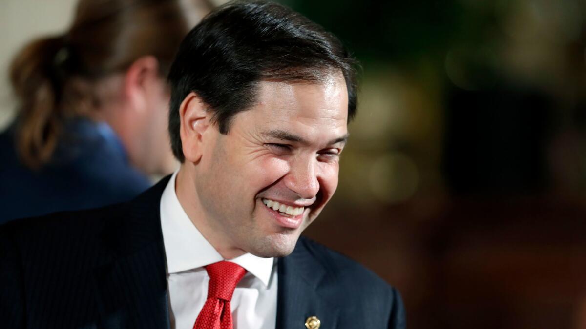 Sen. Marco Rubio (R-Fla.) shown Tuesday at the White House, led the GOP's first attacks on insurer "bailouts." The term is now being used to describe even payments required by law.