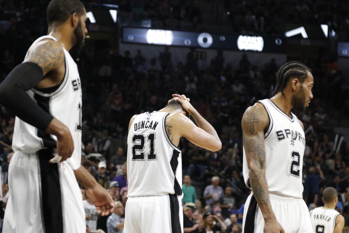 Tim Duncan and the Spurs are facing elimination in their NBA playoff series against Oklahoma City.