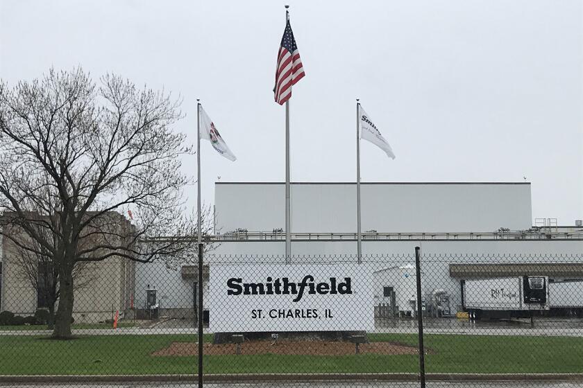 Smithfield Foods in St Charles, a large pork processor, was closed by orders of Kane County health department due to COVID-19 outbreak. (Joe Biesk/Chicago Tribune/TNS)