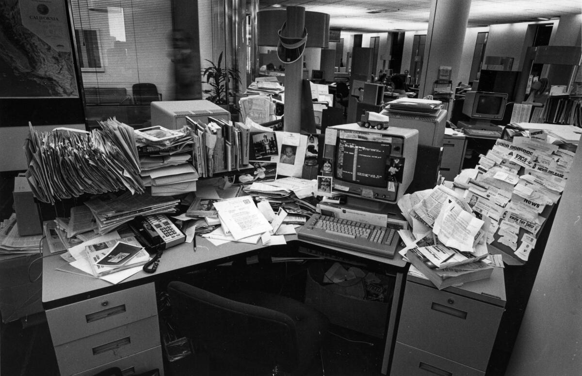Dec. 28, 1988: Desk of Los Angeles Times columnist Steve Harvey.