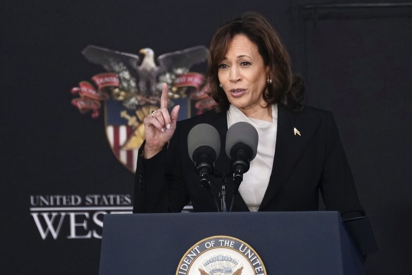 Vice President Kamala Harris speaks during the graduation ceremony of the U.S. Military Academy class of 2023 at Michie Stadium on Saturday, May 27, 2023, in West Point, N.Y. (AP Photo/Bryan Woolston)