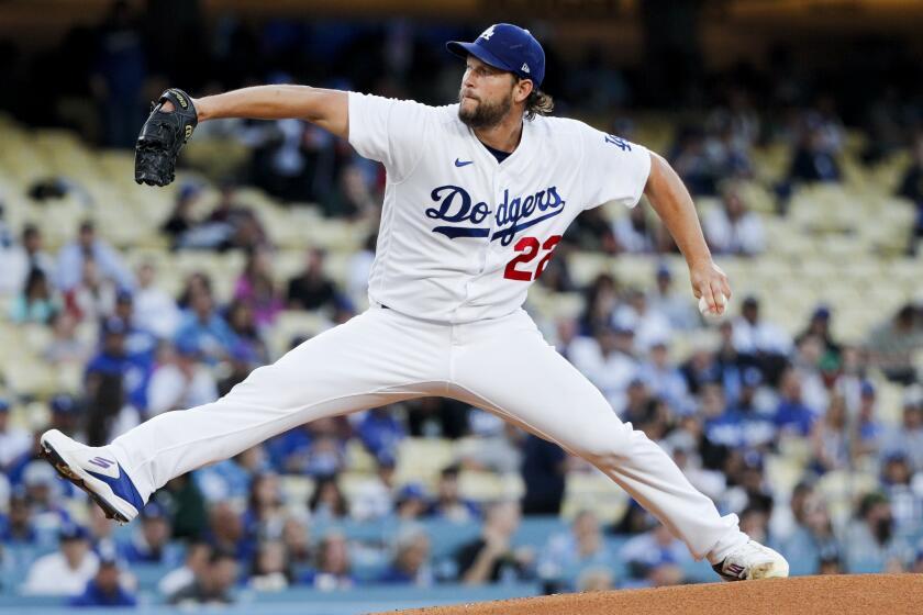 LOS ANGELES, CA - MAY 16: Los Angeles Dodgers starting pitcher Clayton Kershaw delivers.