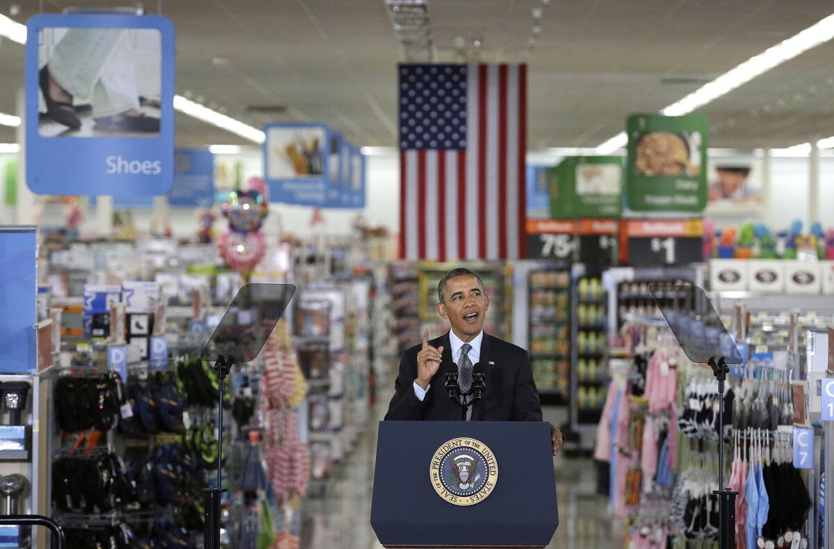 President Obama speaks at a Wal-Mart store in Mountain View, Calif.
