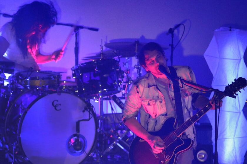 Chris Guanlao and Brian Aubert of Silversun Pickups at the Hollywood Forever Cemetery Masonic Lodge.