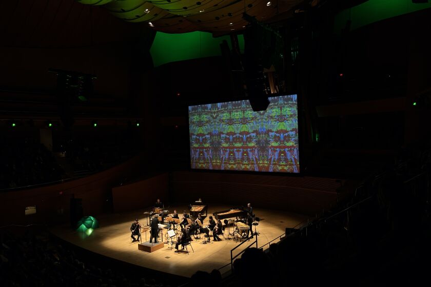 Los Angeles, CA - April 01: A collaboration with the painter Gerhard Richter and LA Phil concert of new works by Steve Reich along with the orchestral performance at Walt Disney Concert Hall on Saturday, April 1, 2023, in Los Angeles, CA. (Francine Orr / Los Angeles Times)