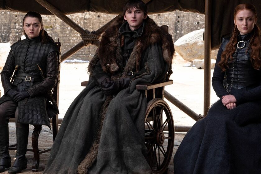 Arya, Bran and Sansa Stark in the finale of 'Game of Thrones,' "The Iron Throne," on Sunday. (Helen Sloan/HBO/TNS) ** OUTS - ELSENT, FPG, TCN - OUTS **