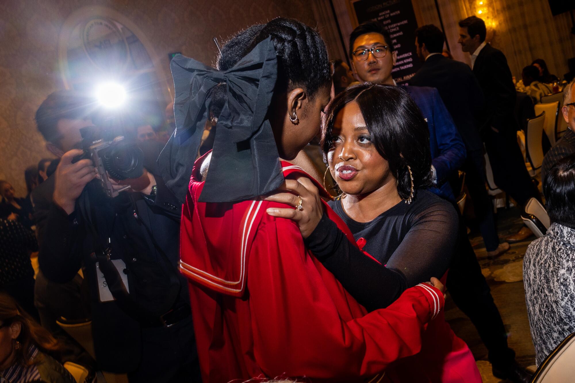 Quinta Brunson of "Abbott Elementary," right, talks to Ayo Edebiri of "The Bear."