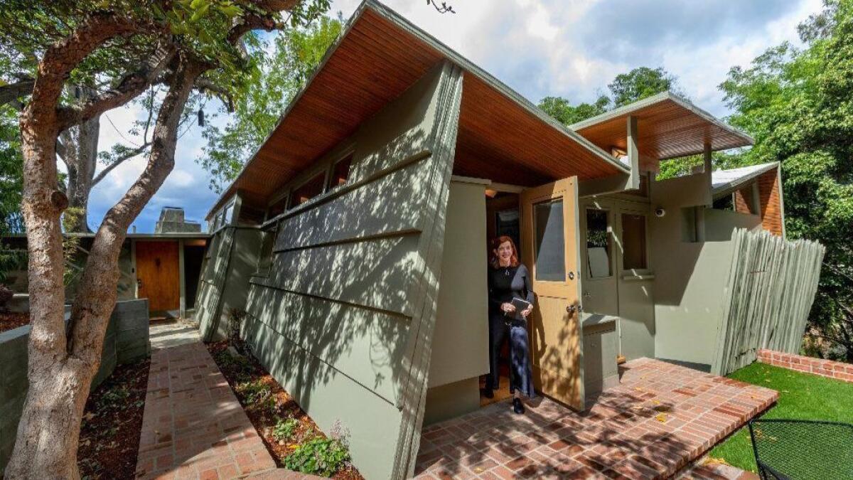 Writer Susan Orlean in her Studio City home, which was designed by the Viennese architect Rudolph Schindler. It is the second Schindler home that Orlean and her husband, John Gillespie Jr., have bought and renovated.