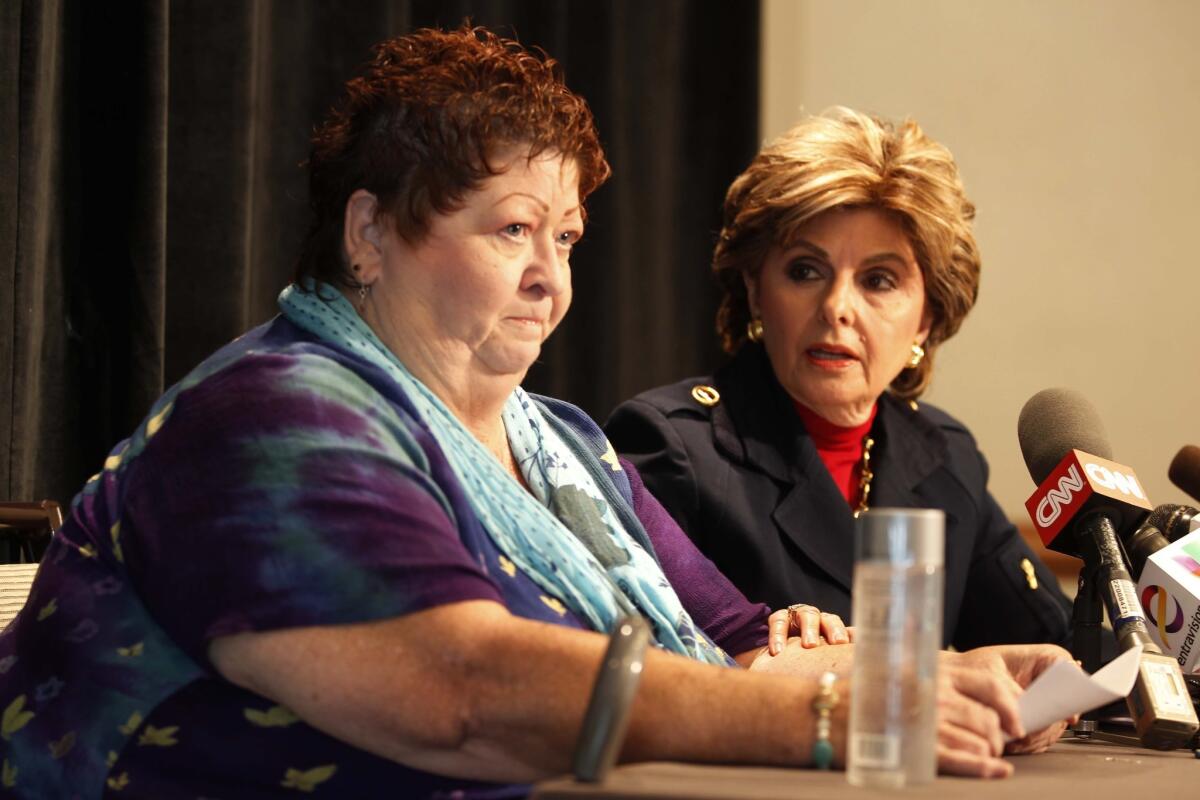 Peggy Shannon, a part-time worker at City Hall, at an August news conference with her attorney Gloria Allred revealing harassment by now-ex Mayor Bob Filner.