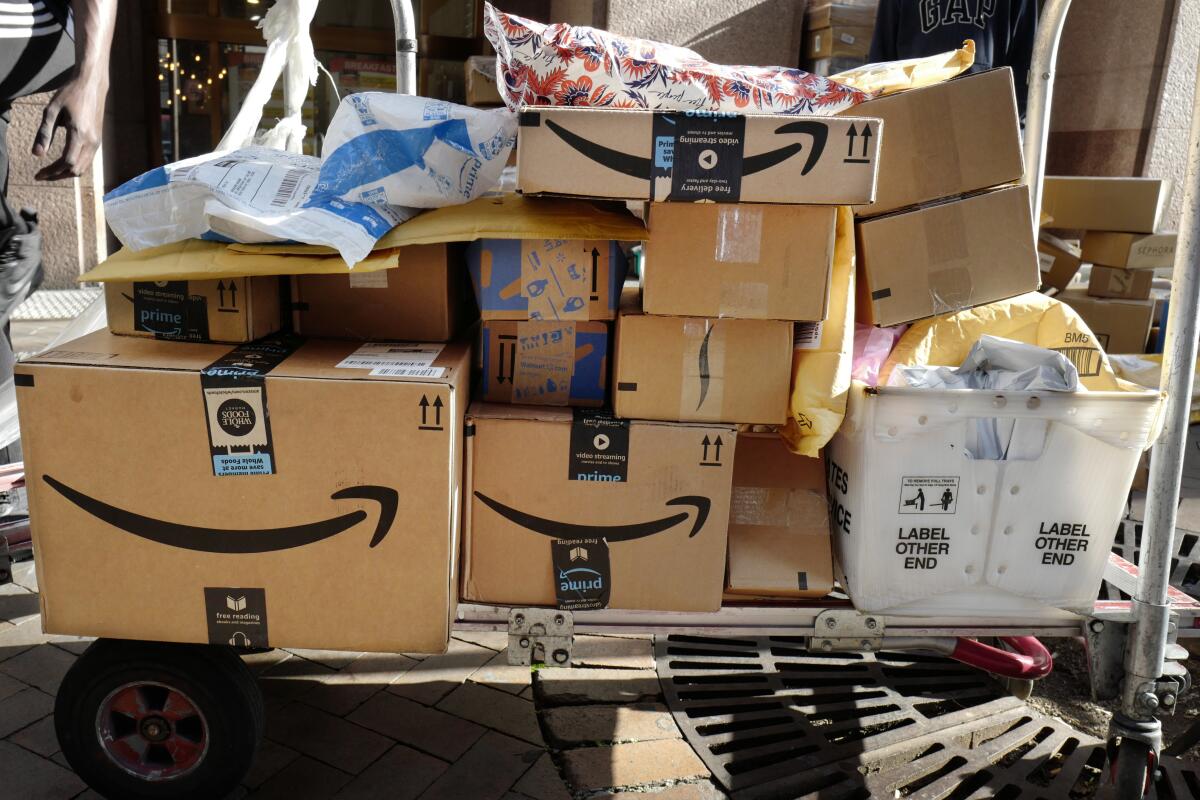 A pile of Amazon packages