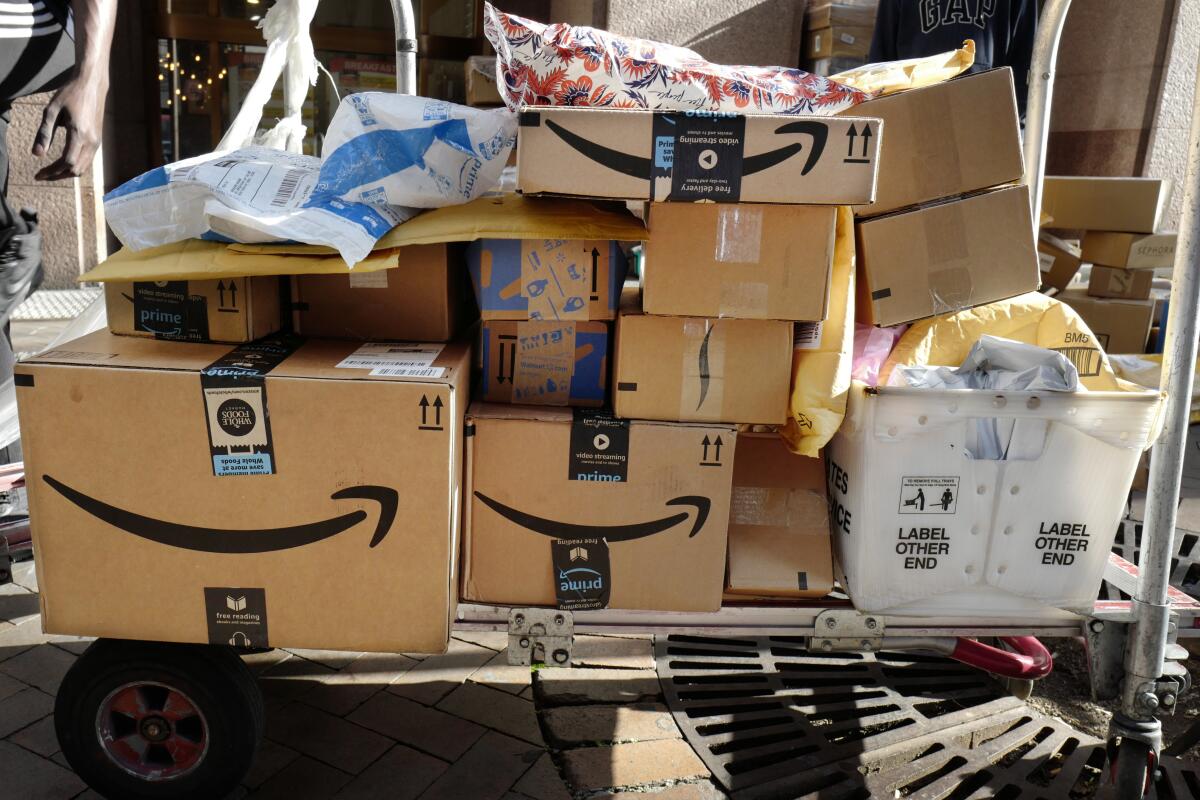 A pile of Amazon packages 