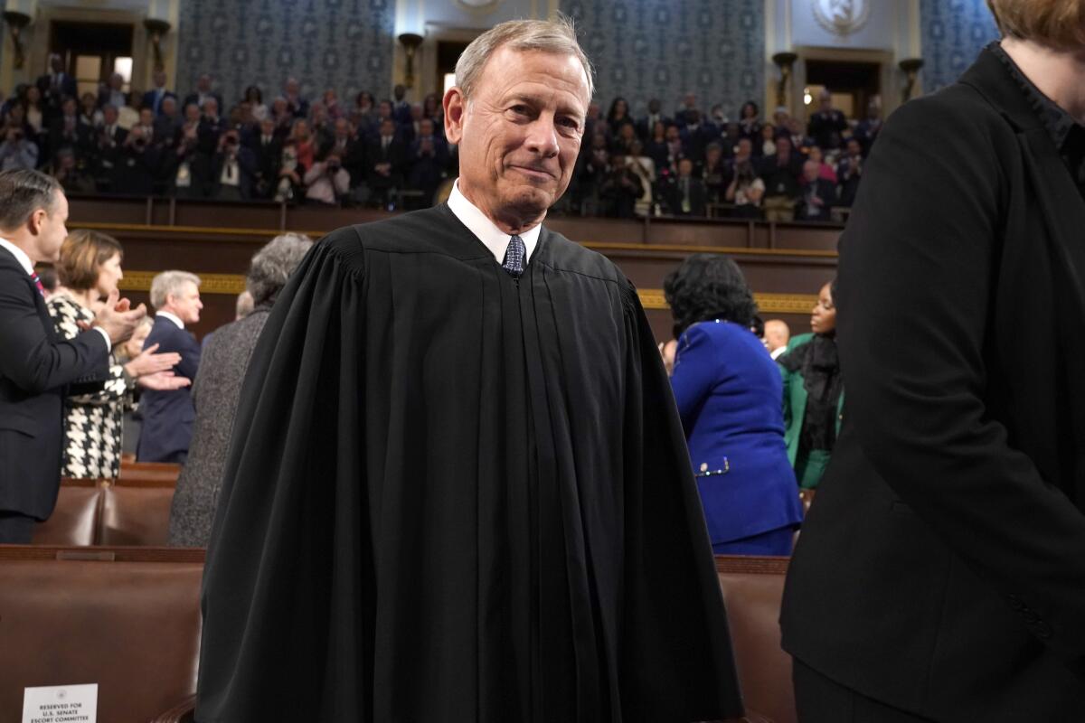 Supreme Court Chief Justice John G. Roberts Jr. arrives before President Biden's State of the Union address Feb. 7, 2023. 