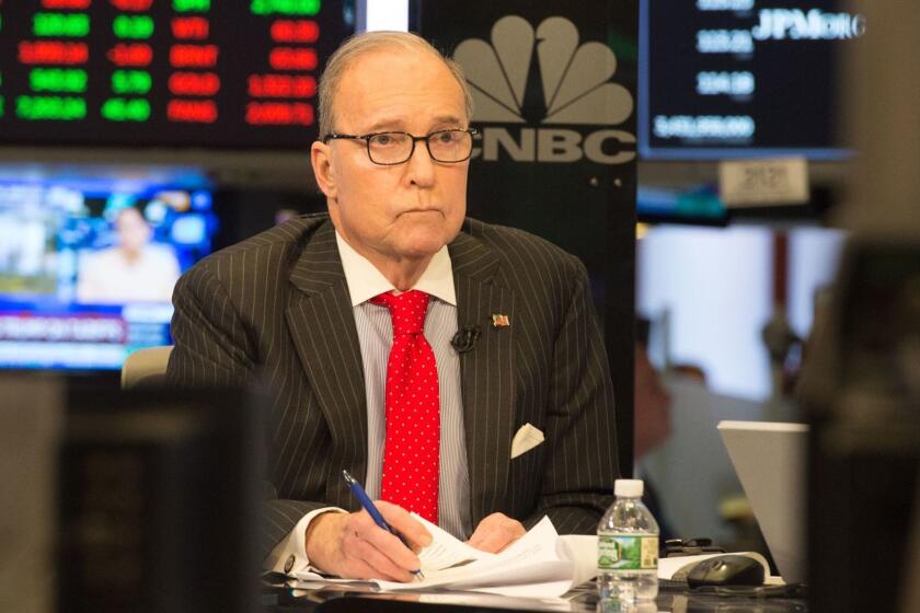 US conservative commentator and economic analyst Larry Kudlow speaks on the set of CNBC at the closing bell of the Dow Industrial Average at the New York Stock Exchange on March 8, 2018 in New York. / AFP PHOTO / Bryan R. Smith (Photo credit should read BRYAN R. SMITH/AFP/Getty Images) ** OUTS - ELSENT, FPG, CM - OUTS * NM, PH, VA if sourced by CT, LA or MoD **