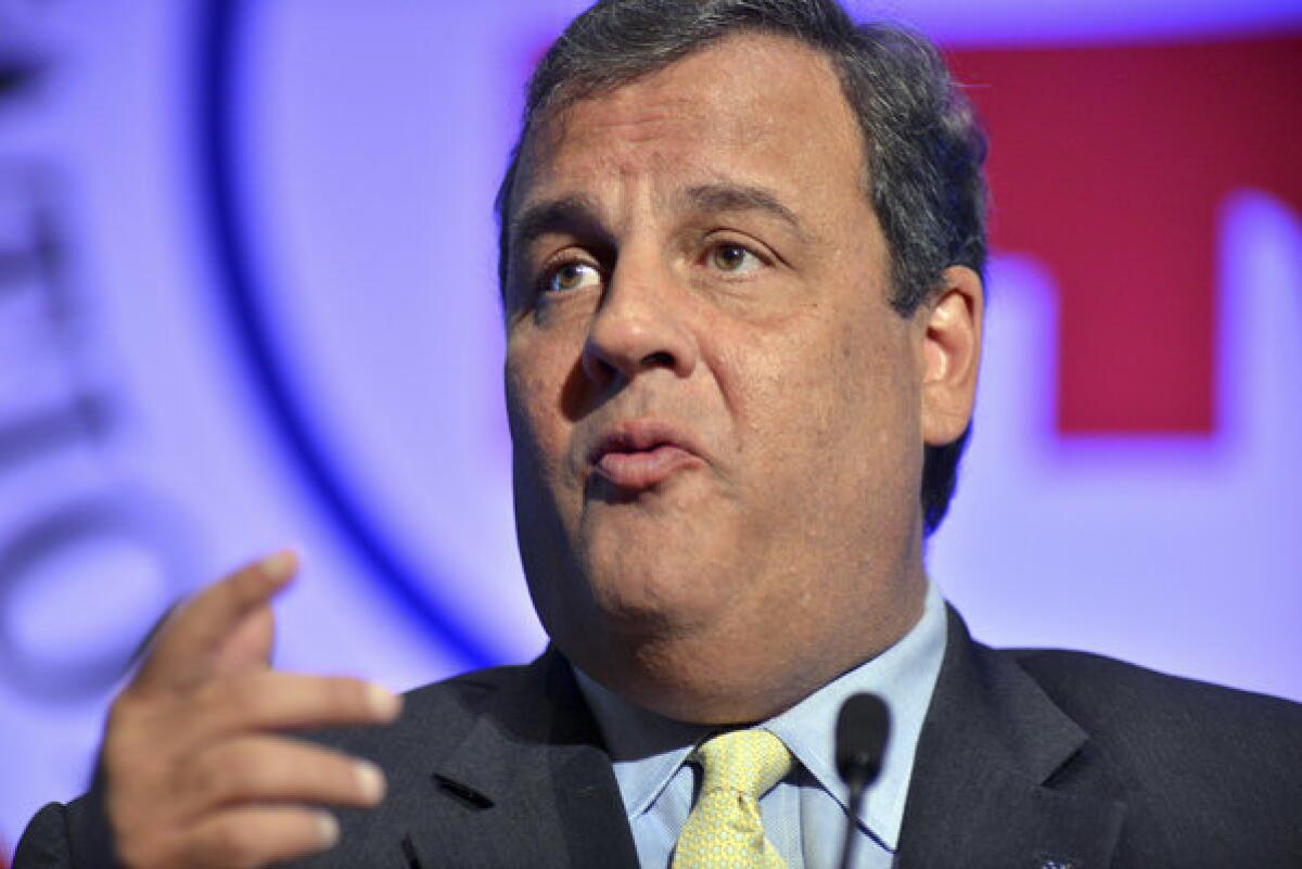 New Jersey Gov. Chris Christie speaks to fellow Republicans, Thursday, Aug. 15, 2013 during the Republican National Committee summer meeting in Boston.