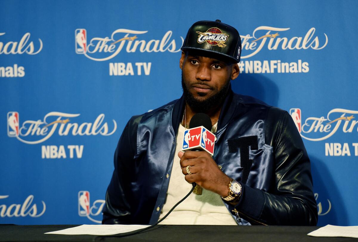 Cleveland forward LeBron James speaks at a news conference following the Cavaliers' 104-91 loss to the Golden State Warriors in Game 5 of the NBA Finals.