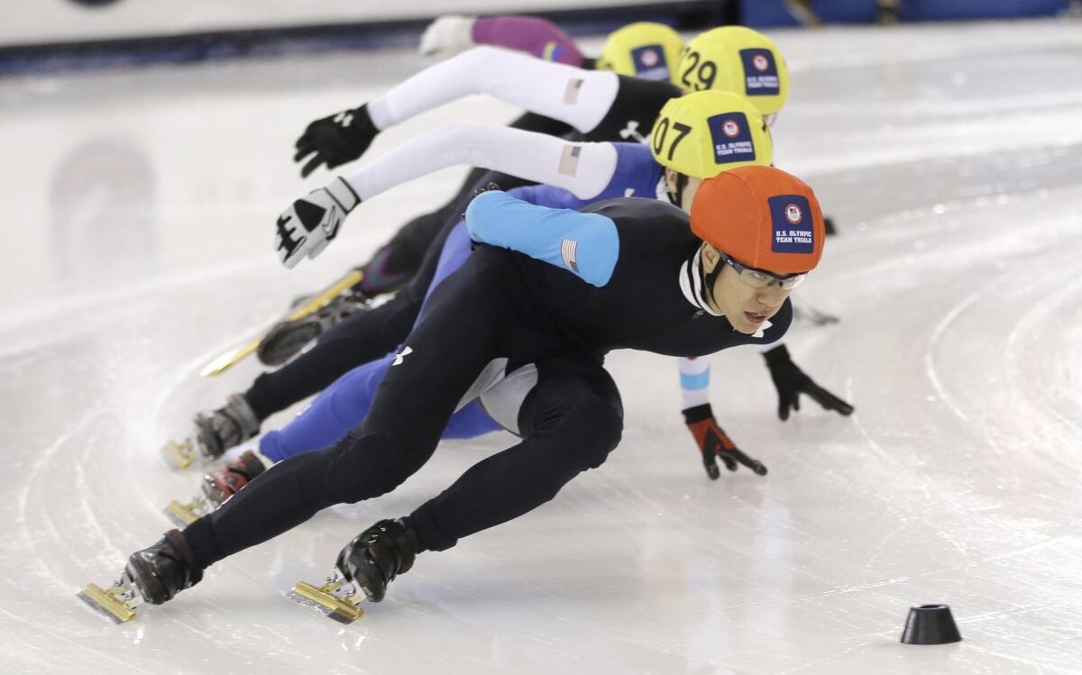 Short-track speedskaters like J.R. Celski, who leads a 1,000-meter race during the U.S. Olympics trials, could soon compete against long-track skaters for big paydays on the international stage.