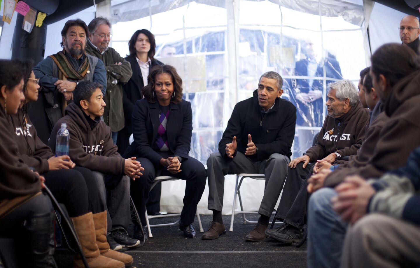 President Obama and First Lady Michelle Obama visit with individuals taking part in Fast for Families on the National Mall in Washington, D.C.